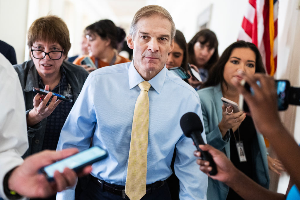 Rep. Jim Jordan surrounded by Capitol Hill reporters