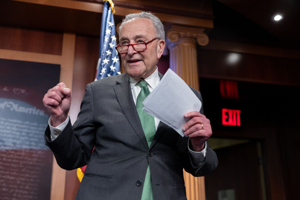 Senate Majority Leader Chuck Schumer was in a jovial mood on Tuesday as the Senate was on the cusp of passing the $95 billion foreign aid package after several months of delay.