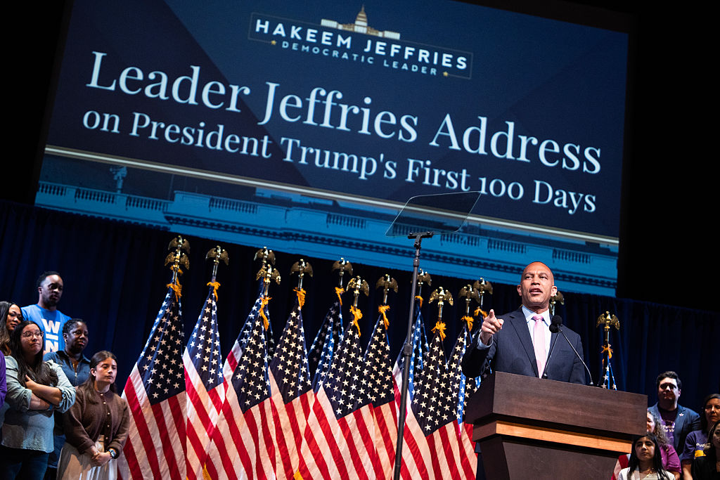 Jeffries spoke to supporters today to highlight Democratic efforts to push back on the Trump administration.