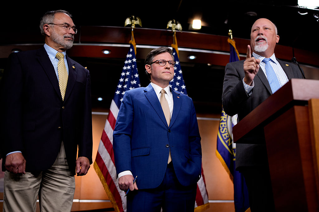 HFC Chair Andy Harris (R-Md.) and Rep. Chip Roy (R-Texas), two of the most vocal members of the hardline right caucus, stood alongside Johnson in the Capitol on Day 20 of the shutdown.